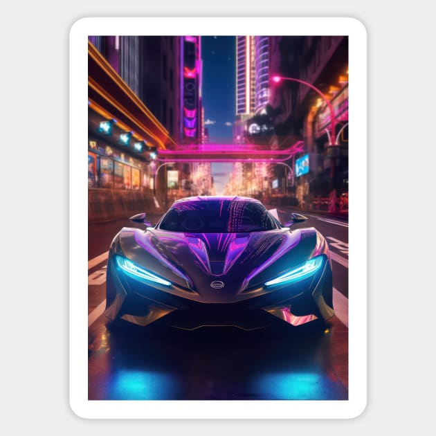 Asian Neon City Sports Car Sticker by star trek fanart and more